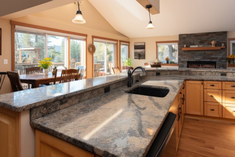 Kitchen with Dark Granite Countertops